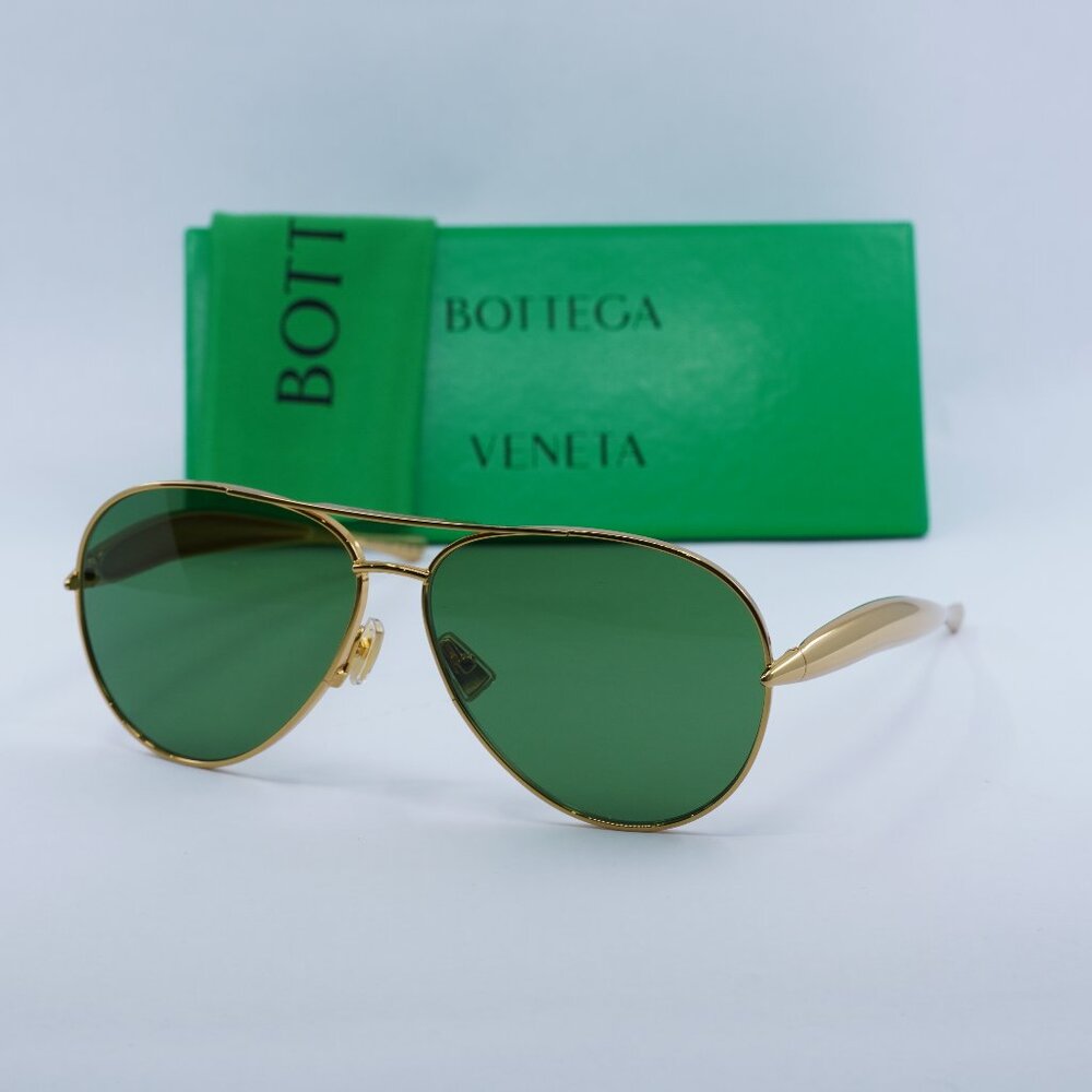 Bottega Veneta BV1305S 001 Aviator Sunglasses - Gold\Green